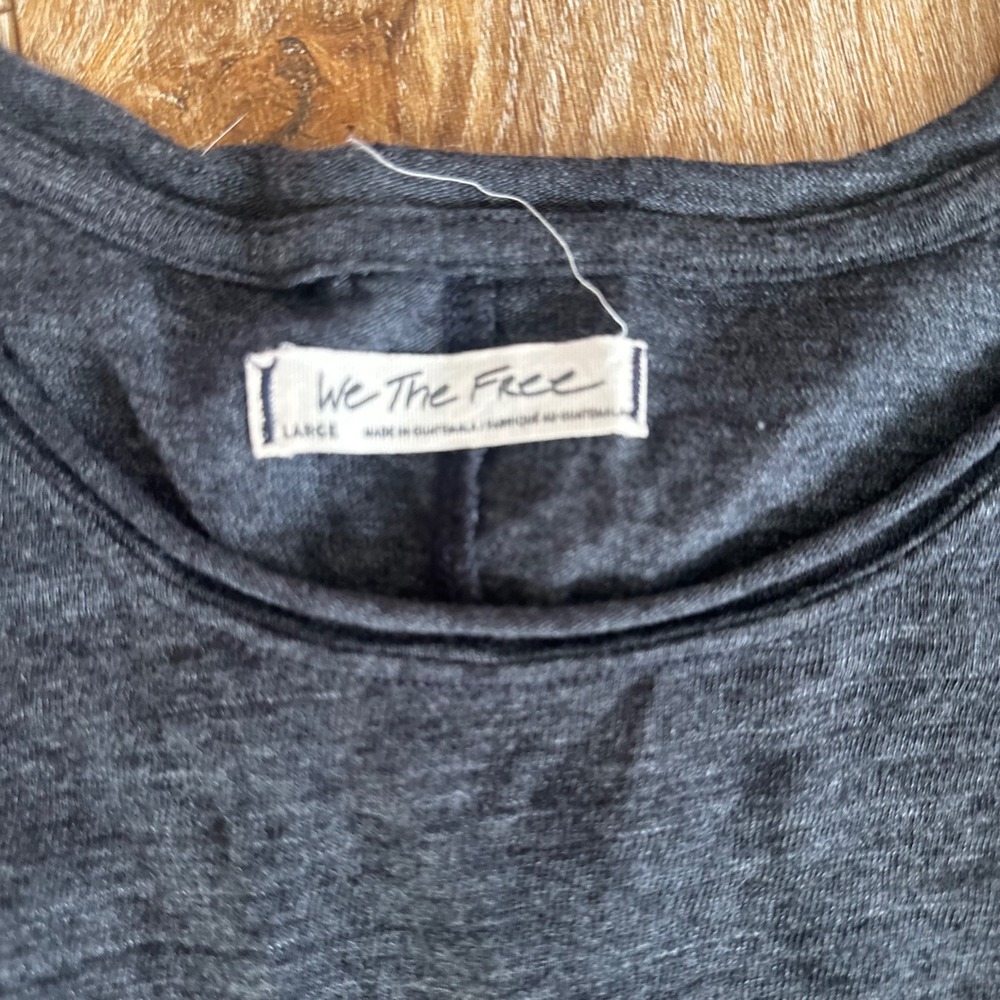 Free People We The Free Ruched Puff Sleeve Top Charcoal Grey Heathered Large - Picture 2 of 5
